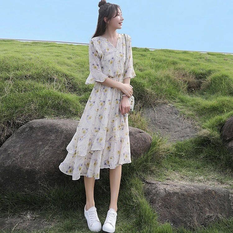 Summer New Broken Flower Chiffon French Princess Dress Co