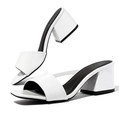 Mock Croc Thick Heel American Slippers - White