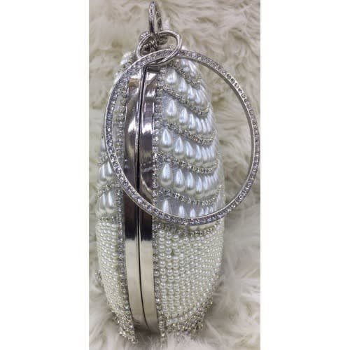 Clutch Beaded Metallic Clutch Purse With Droppings - Silver