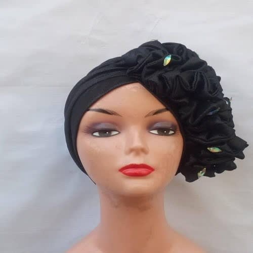 Side Ruffle Beaded Turban