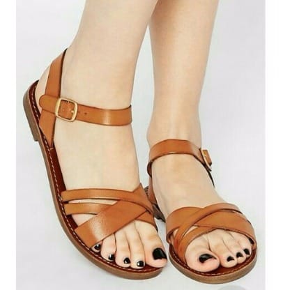 Classic Female Front Crossed Brown Sandals
