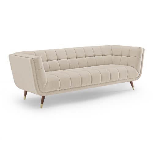 Comfy Tufted Sofa With Ottoman With Free Throw Pillows - Cream