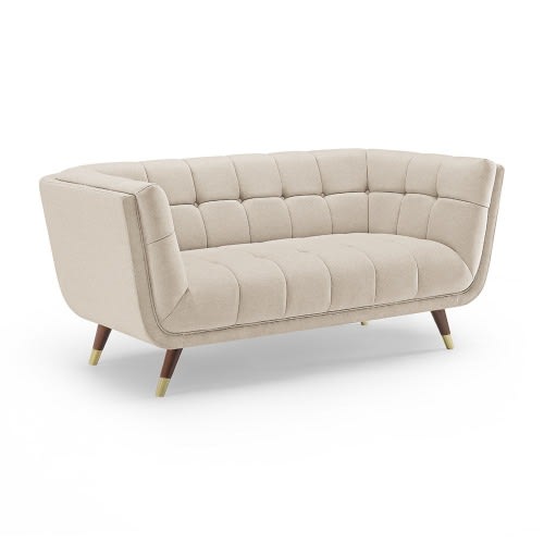 Comfy Tufted Sofa With Ottoman With Free Throw Pillows - Cream