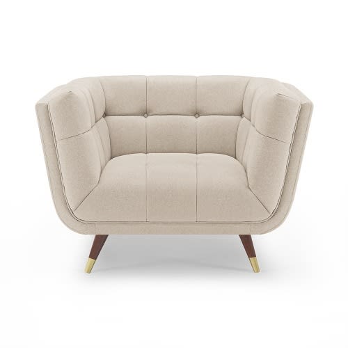 Comfy Tufted Sofa With Ottoman With Free Throw Pillows - Cream
