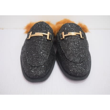 Men's Velvet Shiny Half Shoe With Fluffy Floor- Brown + Black