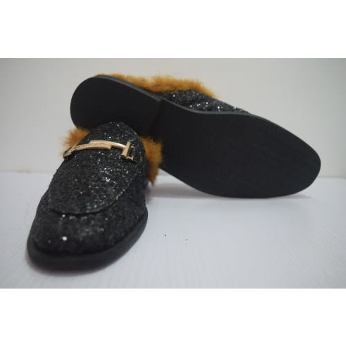 Men's Velvet Shiny Half Shoe With Fluffy Floor- Brown + Black