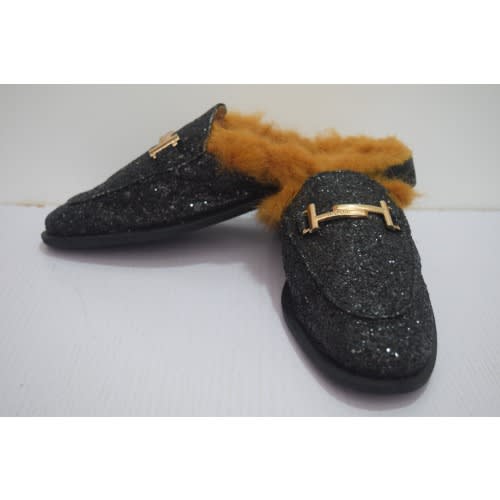 Men's Velvet Shiny Half Shoe With Fluffy Floor- Brown + Black