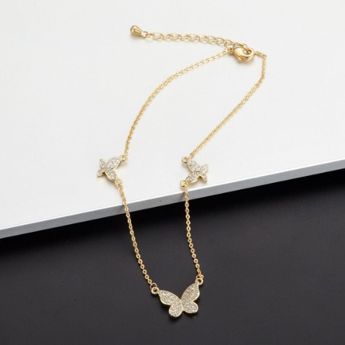 Triple Butterfly  Pendant Necklace- Gold