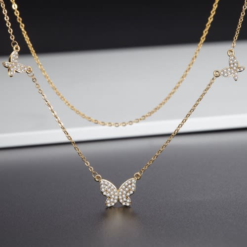 Triple Butterfly  Pendant Necklace- Gold