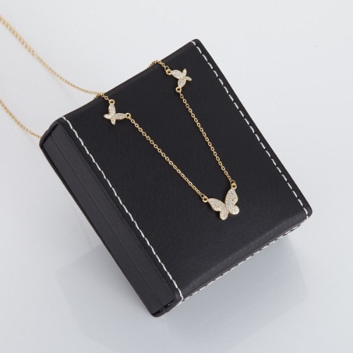 Triple Butterfly  Pendant Necklace- Gold