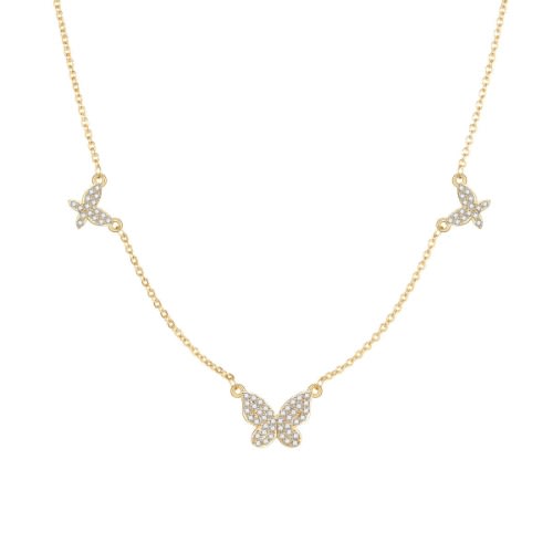Triple Butterfly  Pendant Necklace- Gold