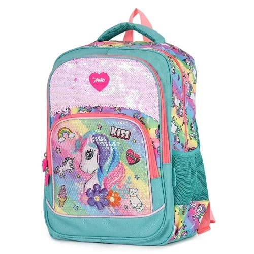Girls Unicorn Sequins Water-resistant Sturdy School Bag Set -Green