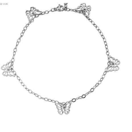Hollow Butterfly Pendant Anklet - Silver