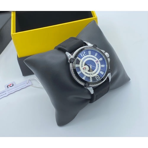 Men's Gold Wrist Watch With Leather Strap - Black