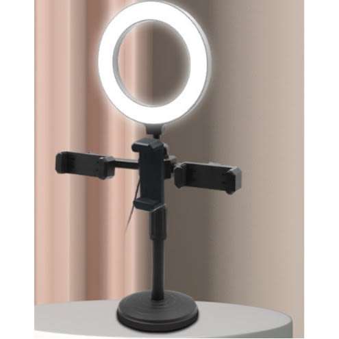 Desktop Live Broadcast Stand - 6 Inch Ring Light + 3 Phones Holders