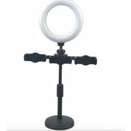 Desktop Live Broadcast Stand - 6 Inch Ring Light + 3 Phones Holders