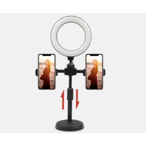 Desktop Live Broadcast Stand - 6 Inch Ring Light + 3 Phones Holders