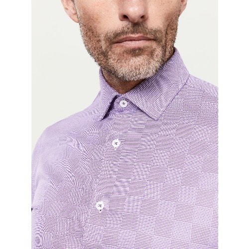 Optical Check Fitted Plum Single Cuff Shirt