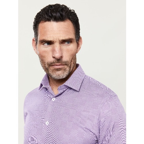 Optical Check Fitted Plum Single Cuff Shirt
