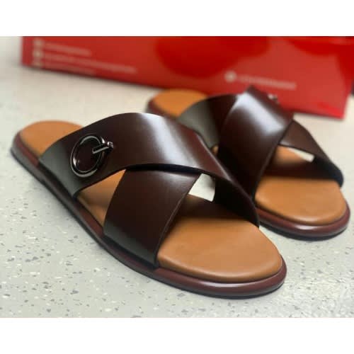 Realwon Crossed Leather Slippers - Brown