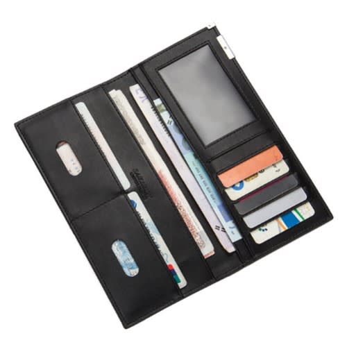 Men Long Leather Wallet - Black