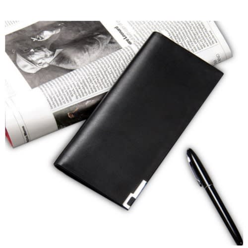Men Long Leather Wallet - Black
