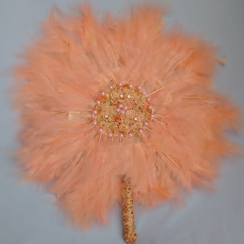 Pink Feathers With Gold Details Bridal Handfan