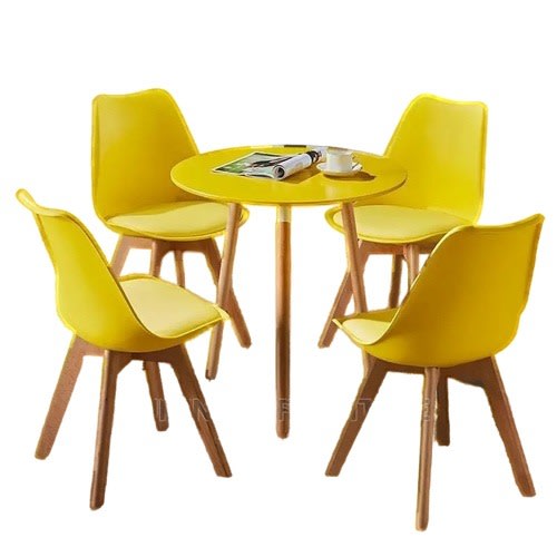 Plastic Wooden Leg Table And 4Chairs