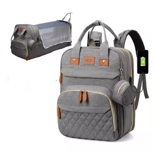 Baby Diaper Backpack With Changing Station - Multifunction - Potable - Grey
