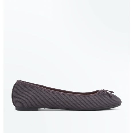 Ribbed Ballet Pumps - Grey