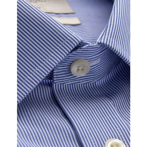 Men's Formal Blue & White Fine Stripe Slim Fit Shirt - Double Cuff - Non Iron