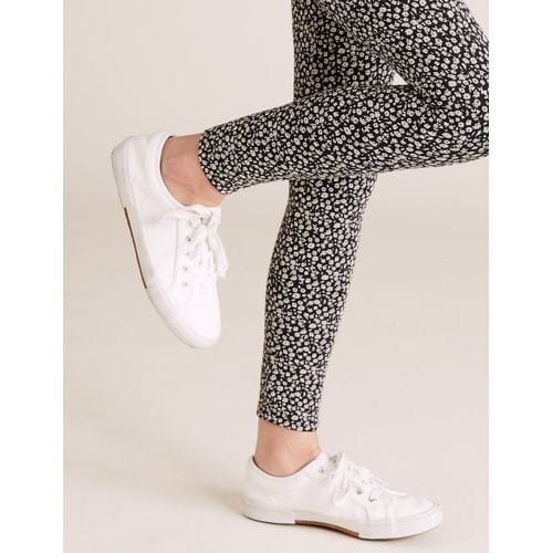 Cotton Rich Floral Cream Leggings
