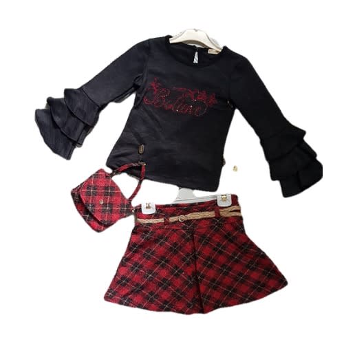 Believe Black Blouse With Skirt - Red And Ash