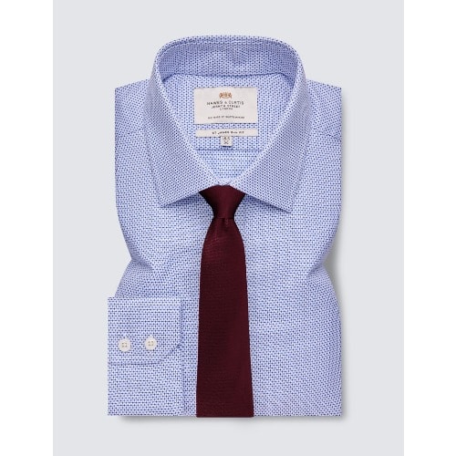 Men's Easy Iron Navy & White Dobby Slim Fit Shirt - Single Cuffs