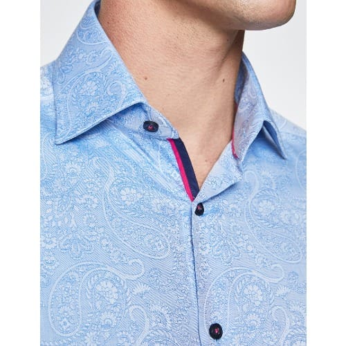 Men's Curtis Light Blue Paisley Print Shirt - Low Collar
