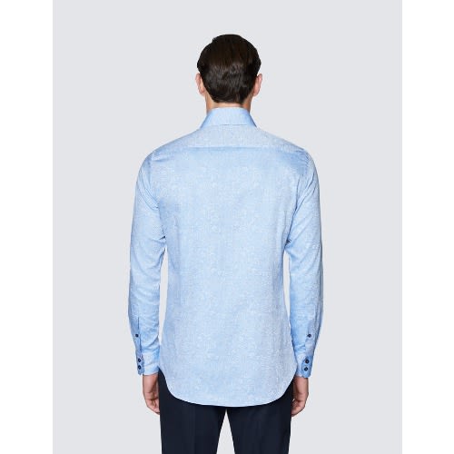 Men's Curtis Light Blue Paisley Print Shirt - Low Collar
