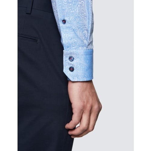 Men's Curtis Light Blue Paisley Print Shirt - Low Collar