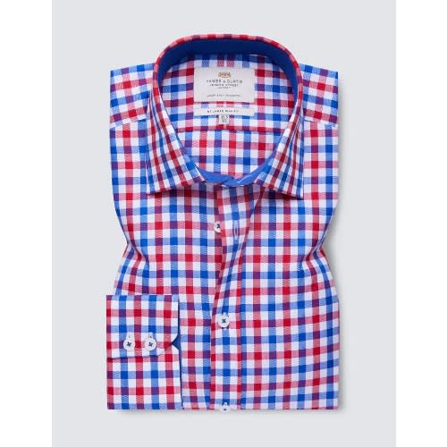 Men's Slim Fit Shirt With Contrast Detail - Red & Blue