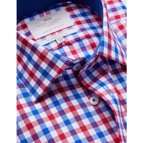Men's Slim Fit Shirt With Contrast Detail - Red & Blue