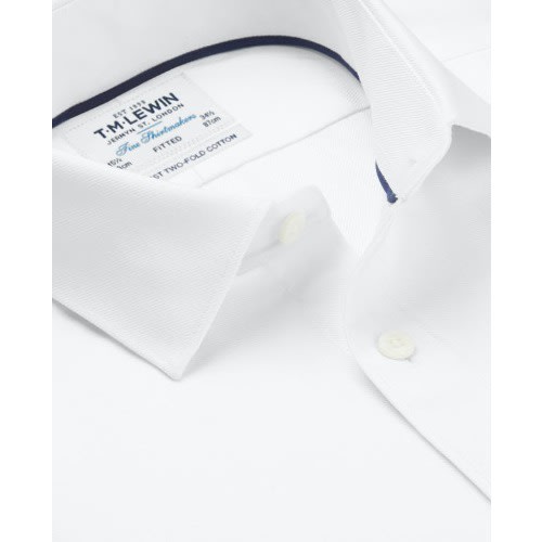 Twill Fitted White Single Cuff Shirt