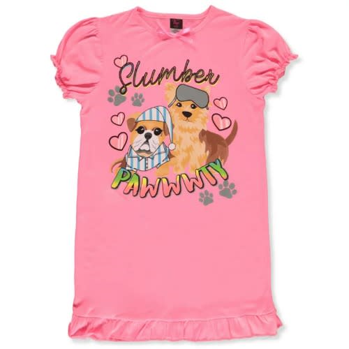 Girls Slumber Pyjamas Paw Party Nightgown- 2pcs Set (size Run Small/short)