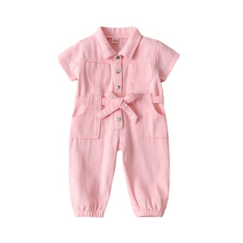 Girl Denim Candy Colour Jumpsuit - Pink