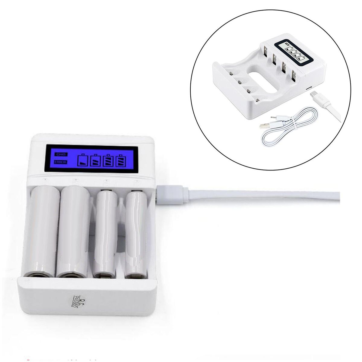 4 Slots Battery Charger LCD Display Individual For AA AAA Microphone