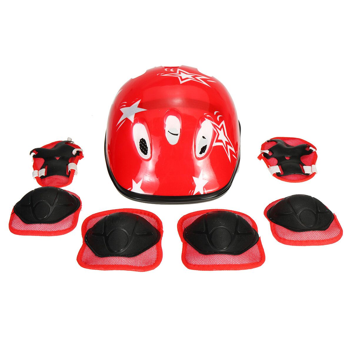 Skating Protective Gear Set Helment Elbow Knee Pads Bike Cycling Skateboard Kids Red