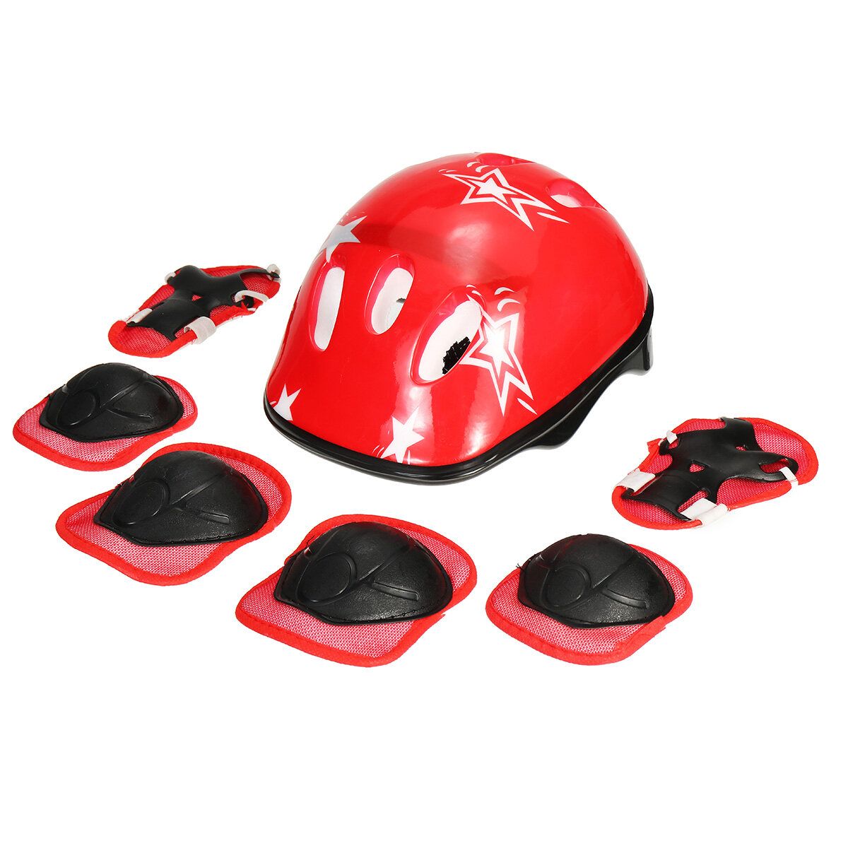 Skating Protective Gear Set Helment Elbow Knee Pads Bike Cycling Skateboard Kids Red