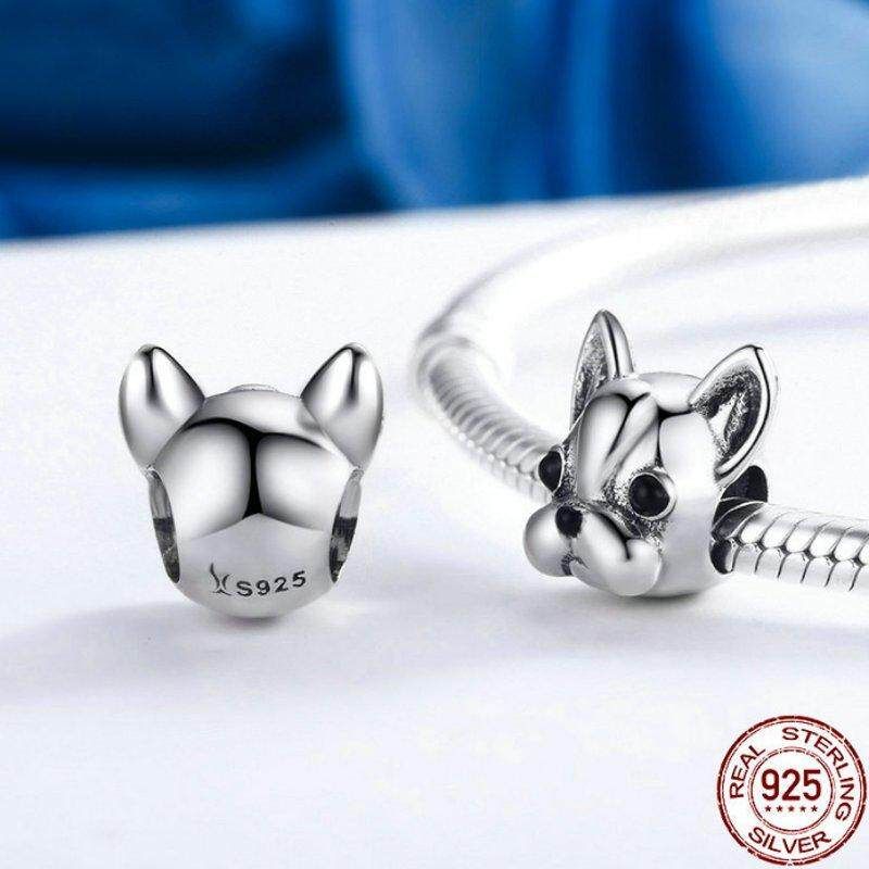 925 Sterling Silver Cute Dog Jewelry Beads Handmade Pendant Bracelet Accessory