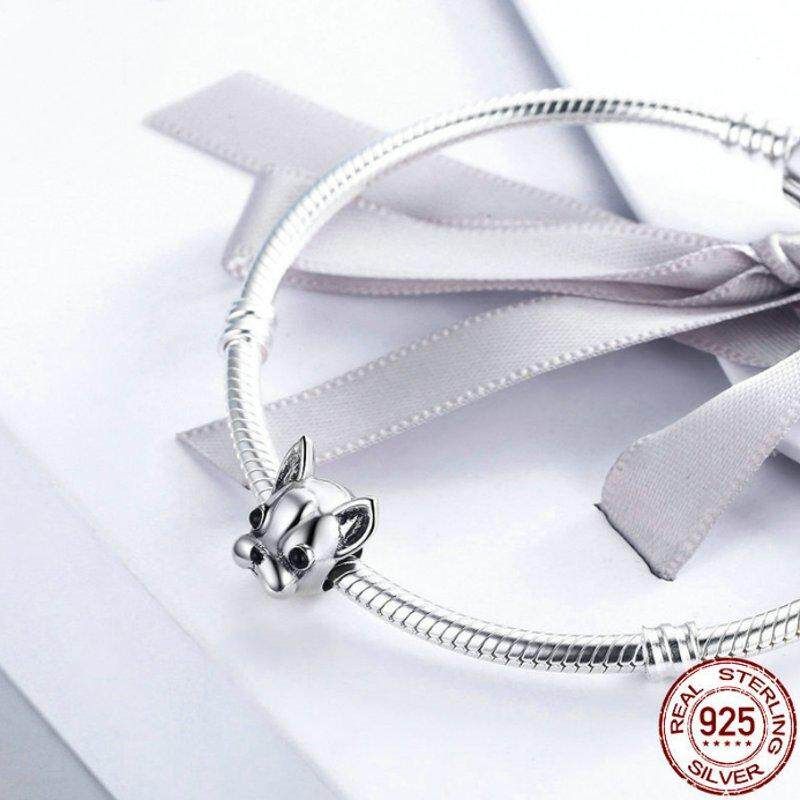 925 Sterling Silver Cute Dog Jewelry Beads Handmade Pendant Bracelet Accessory