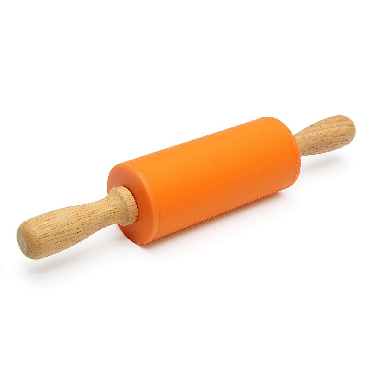 8.6Inch Non-stick Silicone Rolling Pin Pastry Dough Wooden Roller Pastry Tools Orange (Orange)