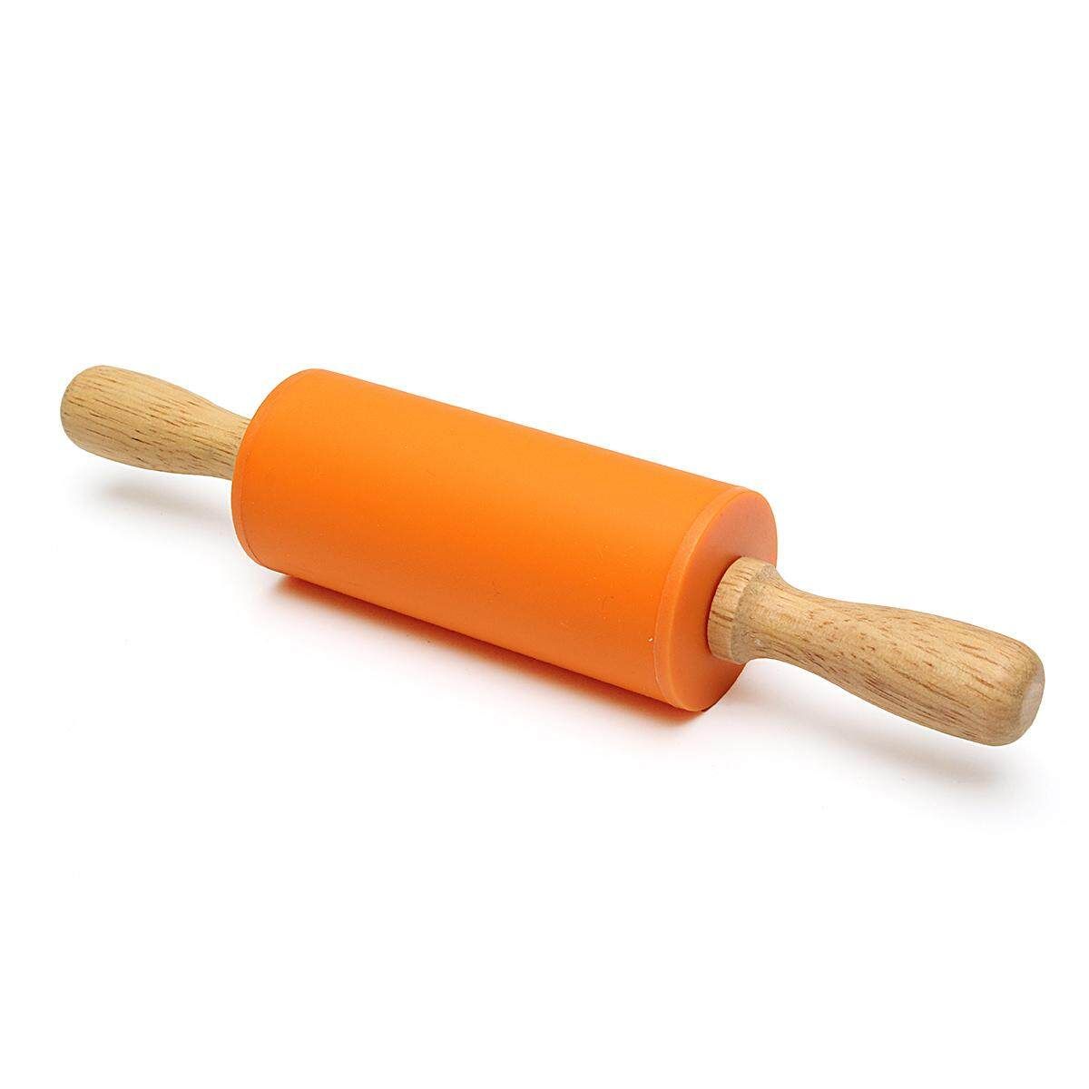 8.6Inch Non-stick Silicone Rolling Pin Pastry Dough Wooden Roller Pastry Tools Orange (Orange)