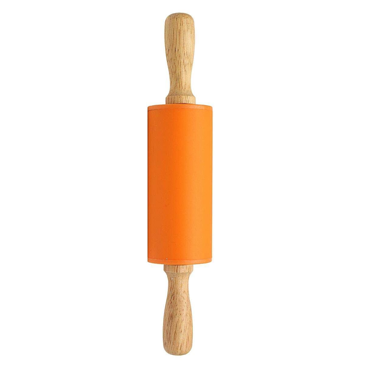 8.6Inch Non-stick Silicone Rolling Pin Pastry Dough Wooden Roller Pastry Tools Orange (Orange)